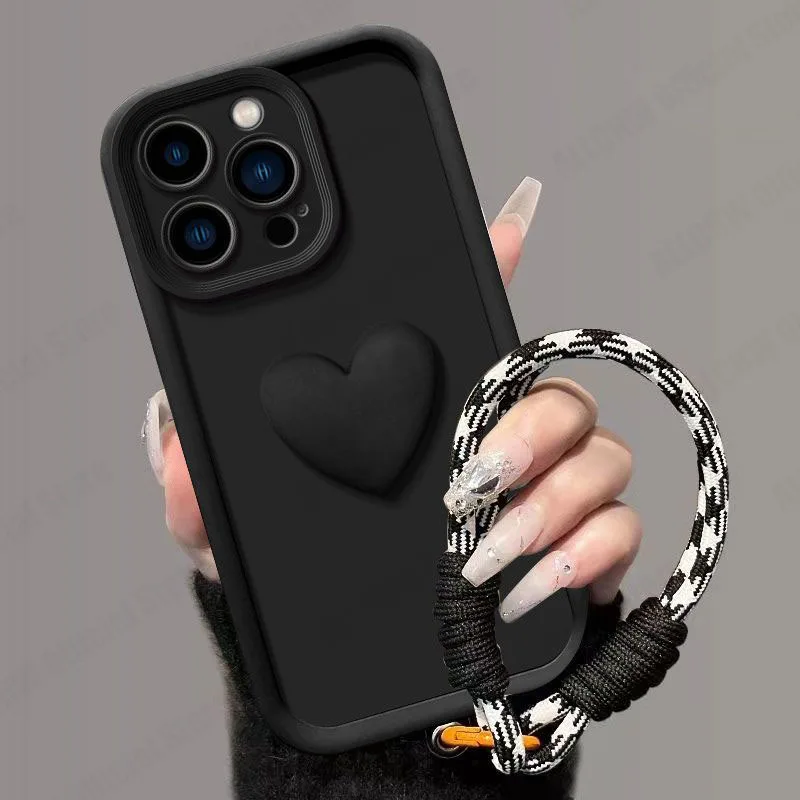 For Samsung S25 Ultra Case Galaxy S24 Plus S23 + S22 S24 Ultra S21 FE 5G S24FE Phone Case 3D Love Heart Hand Strap Cover
