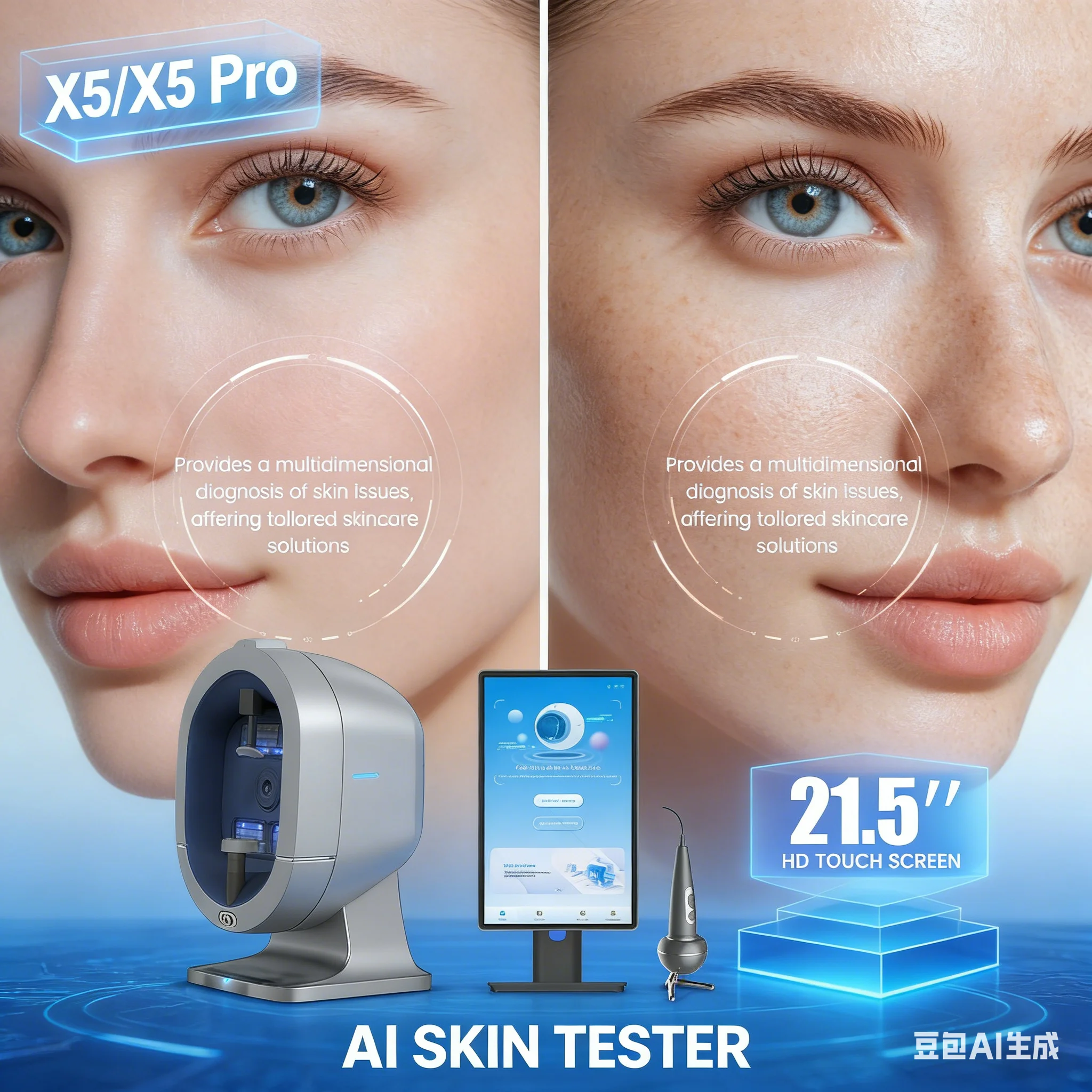 مهنة تحليل الجلد الماسح الضوئي 15.6/21.5 بوصة آلة تحليل الجلد جهاز تحليل بشرة الوجه محلل فروة الرأس متعدد اللغات