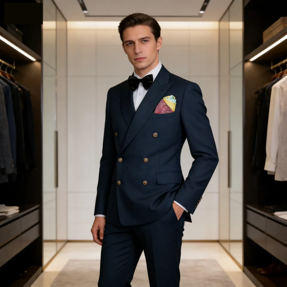 

Элегантный мужской костюм-двойка для торжественных мероприятий: пиджак с острыми лацканами и брюки, двубортный, для бизнеса, свадьбы, жениха