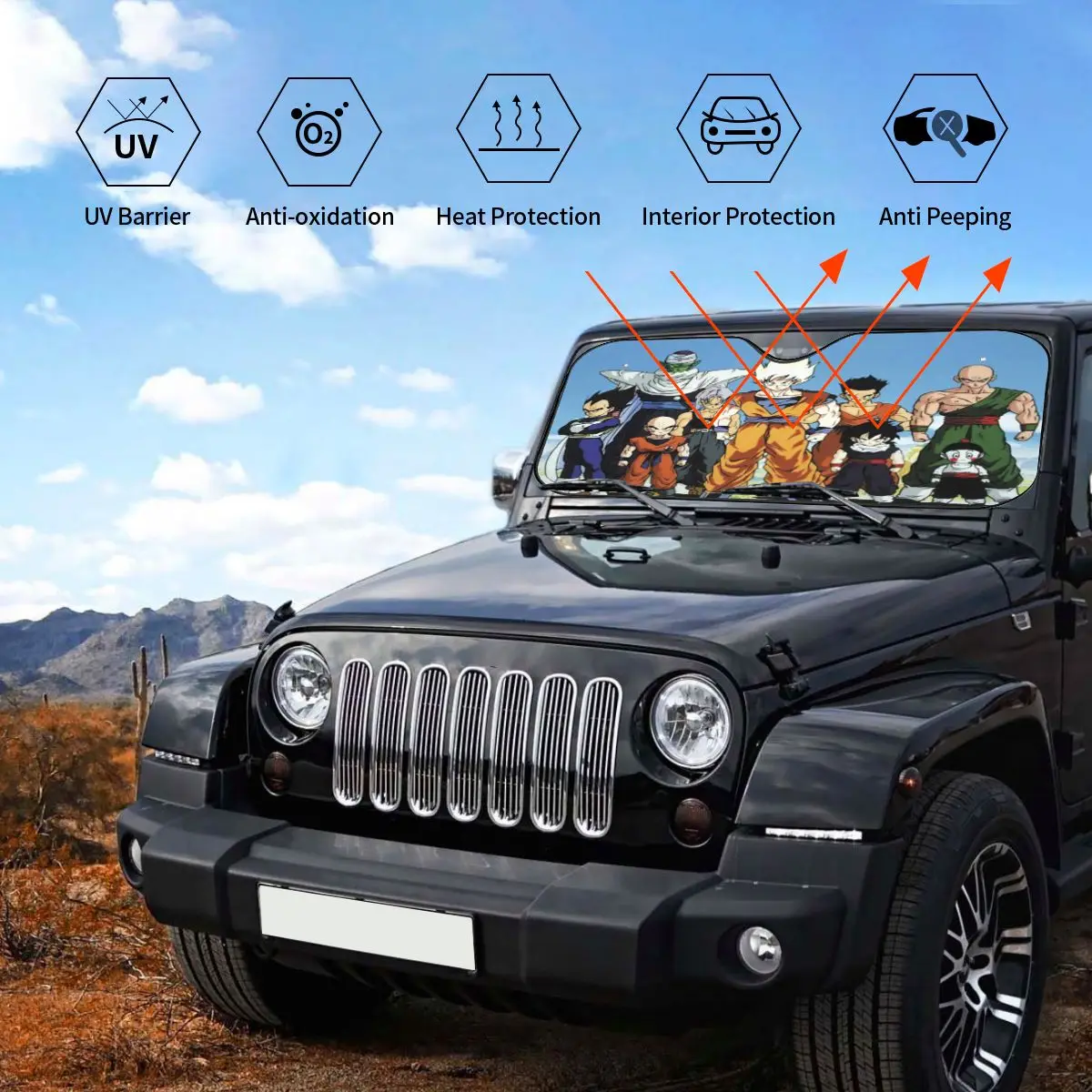 Osłona przeciwsłoneczna na szybę samochodową Dragon Ball Z Dragonball Anime, uniwersalna, na przednią szybę, blokująca promienie słoneczne, 70x130cm, odbijająca ciepło.