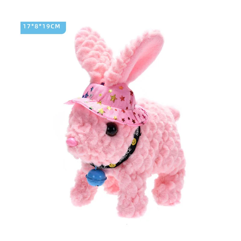 Super carino campana coniglietto elettrico orecchie lunghe cappello morbido giocattoli di peluche divertimento creativo salta e abbaia coniglietto elettrico per animali domestici regali di compleanno