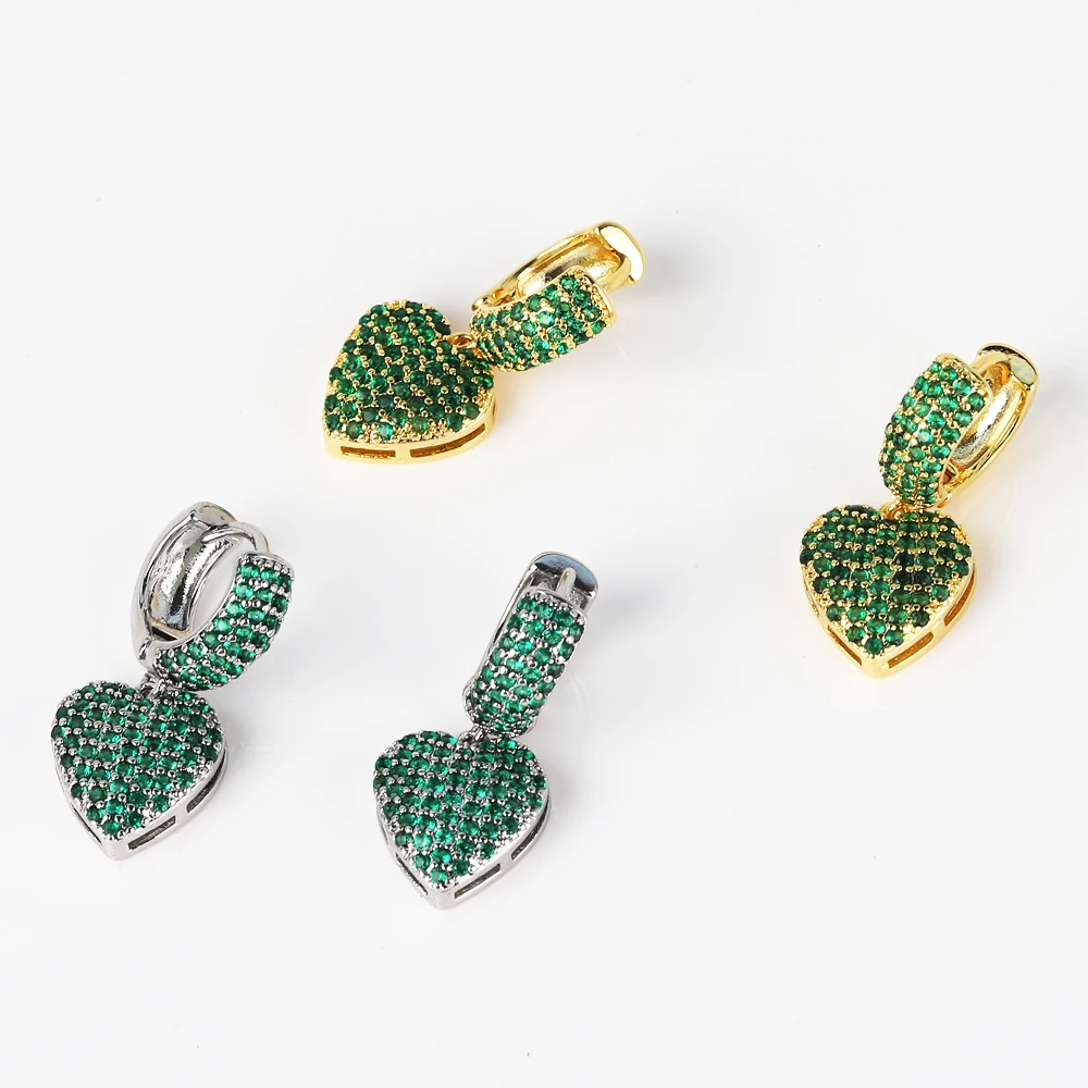 Luxury Full Cubic Zircon Heart Drop Hoop Earrings For Women 18K Gold Plated Ear Cuffs Wedding Aesthetic Jewelry Gift aretes