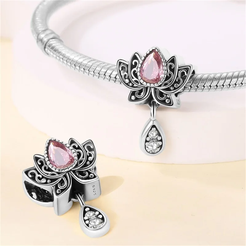 

925 Sterling Silver Romantic Guardian Lotus Charms Beads Fit 3mm Original Bracelet DIY Women Exquisite Anniversary Jewelry Gifts