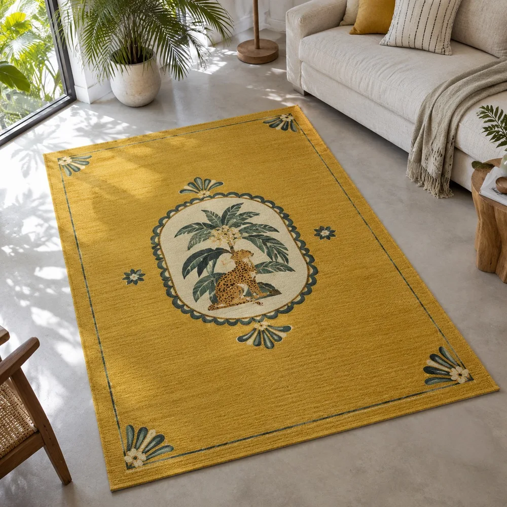 VIKAMA Area Rug Mustard Yellow Handwoven Jute Texture Soft Quick Dry Dining Room Balcony Front Door Window Seat Home Decor