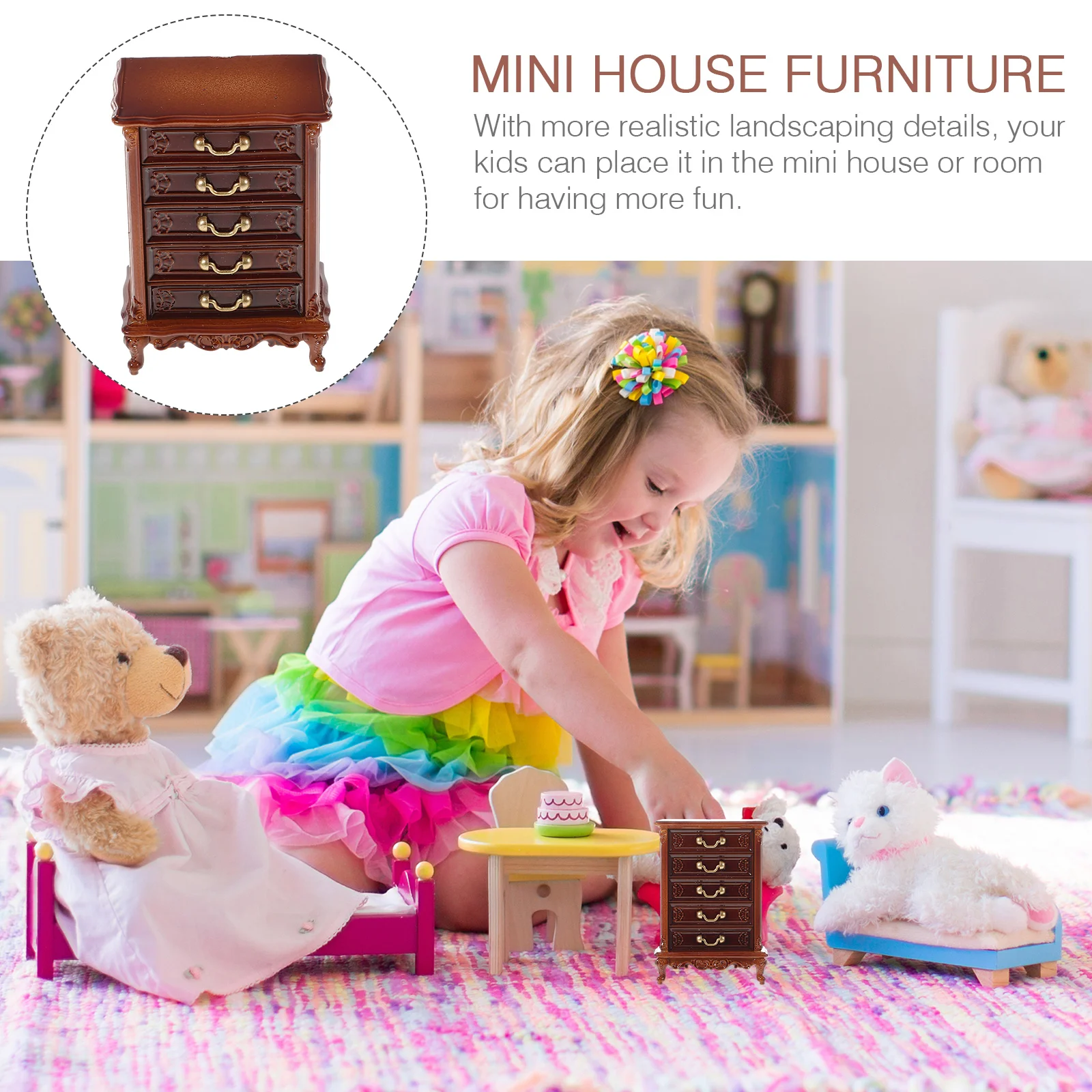 Mini Borst Speelgoed Poppenhuis Kast Kit Kaptafel Kinderboekenplank Zwart Dressoir Decoratief Klein Miniatuurmeubilair Kind