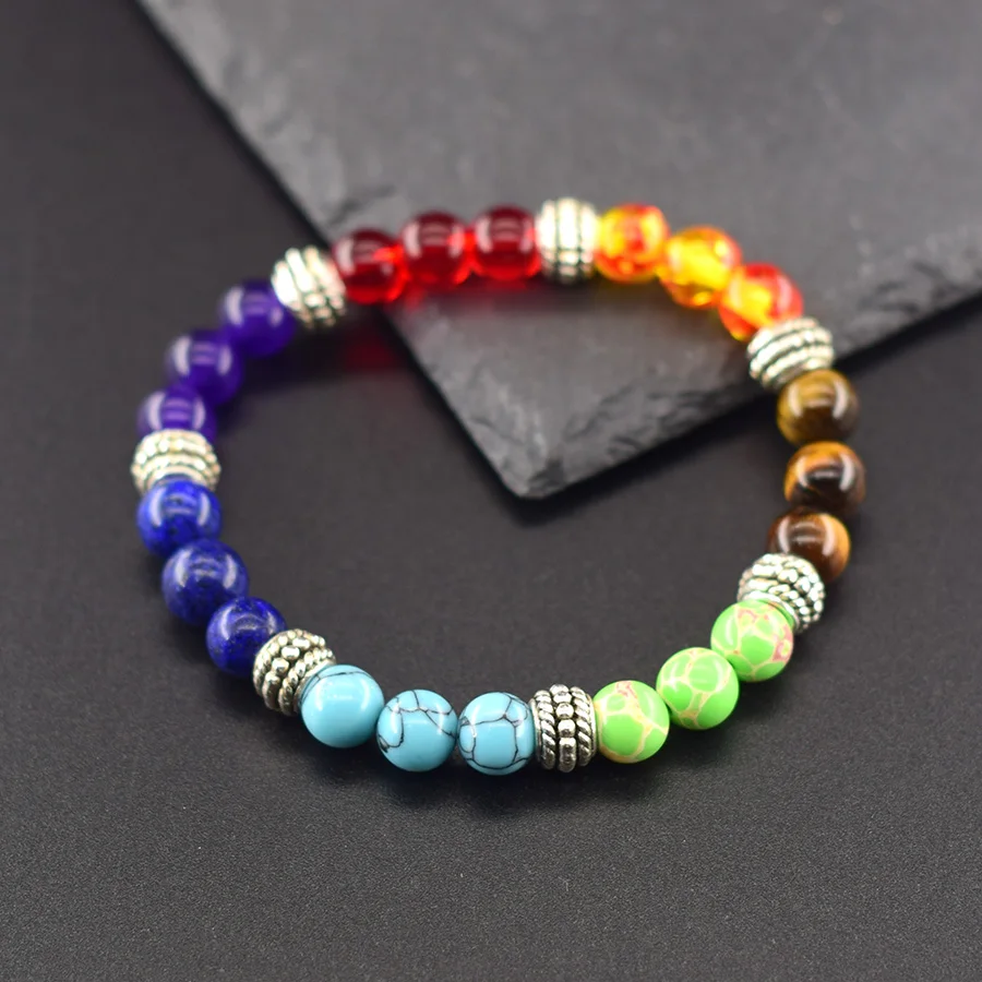 Classic 7 Chakra Beads Bracelet Natural Stone Yoga Meditation Reiki Healing Balance Relieve Anxiety Bracelets & Bangles Gift