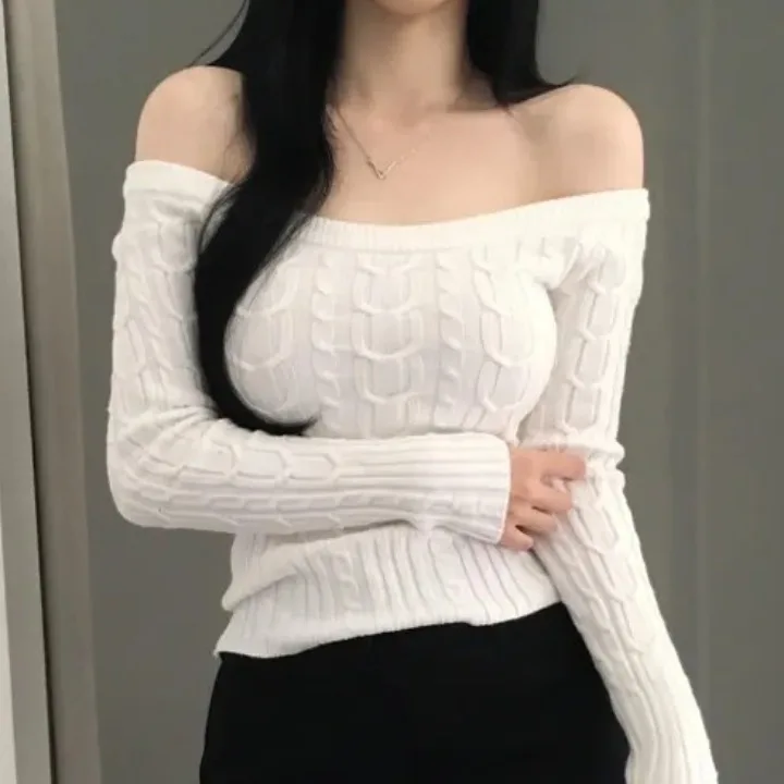 

Шикарный осенний антивозрастной винтажный многосторонний трикотаж с наклонными плечами на одно плечо, утягивающий длинный све, женская мода