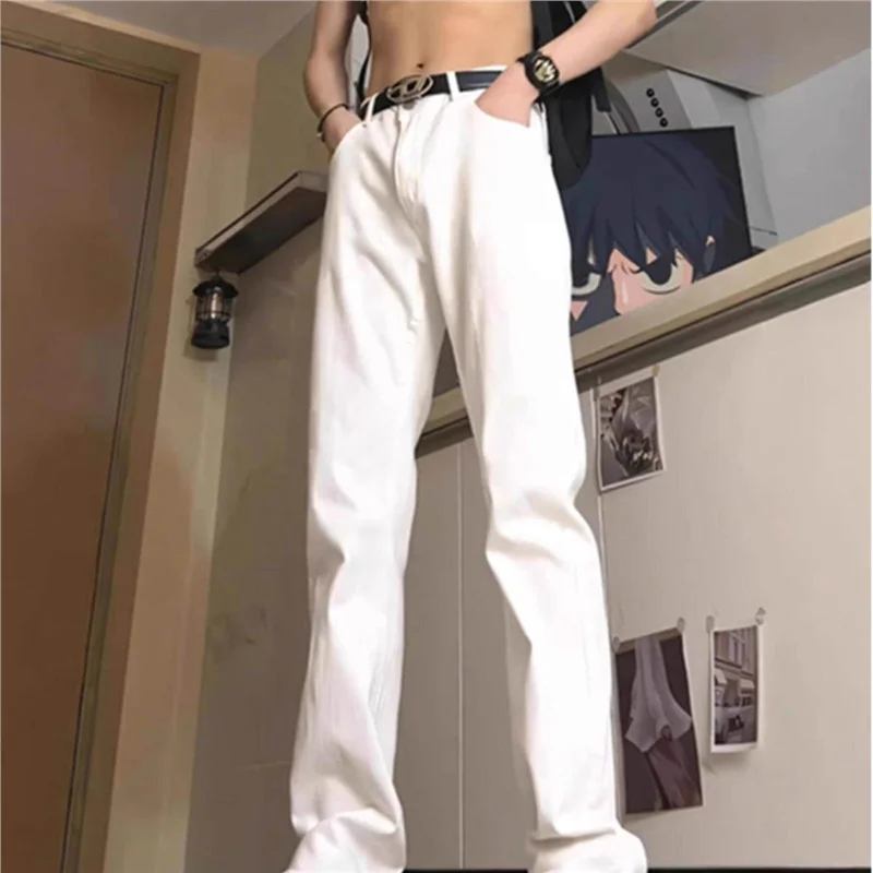 

Мужские джинсы с высокой талией, облегающие, прямого кроя, в американском уличном стиле, весна-осень, High Street Vibe