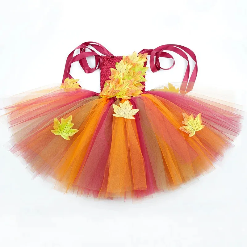Fairy Costume for Girls Forest Woodland Autumn Fairy Tutu Dress Up Maple Leaves Kids Halloween Thanksgiving Tulle Princess Dress