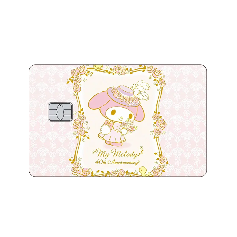 New 1Pc Kawaii Hello Kitty Kuromi Melody Hangyodon Diy Card Sticker Anime Small Chip Credit Card Case Cover Front Film Skin Toys