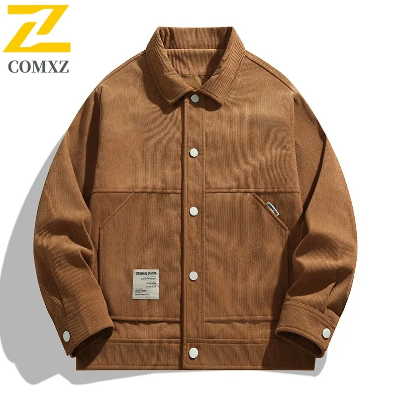 COMXZ Men Jacket Classic Retro Wrinkle Resistant Lapel Minimalist Hiking Travel Lightweight Outerwear Autumn Streetwear Coat