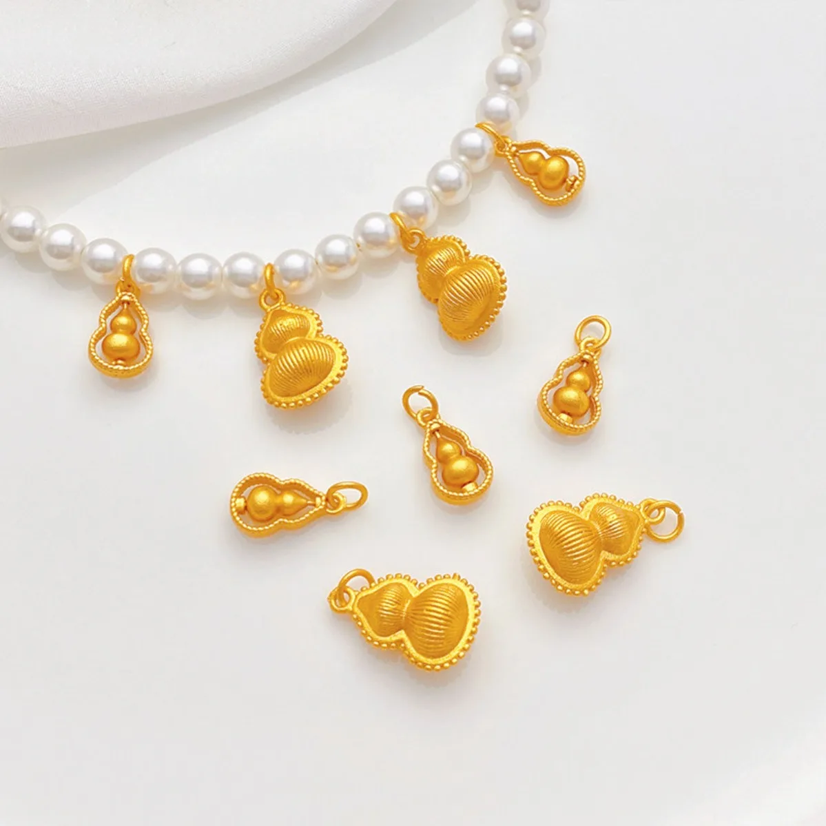 Sand Gold Striped Rotatable Gourd Charm Pendant DIY Findings for Handmade Bracelet Necklace Jewelry Making