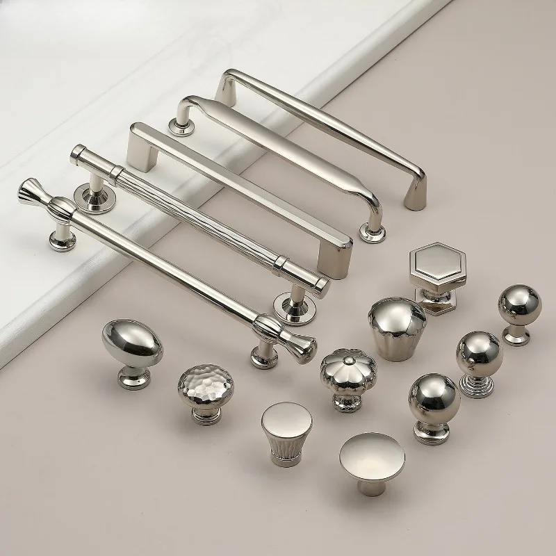 French Titanium Silver Cabinet Pulls Light Luxury Zinc Alloy Handles for Wardrobe TV Cabinet Coffee Table Drawer