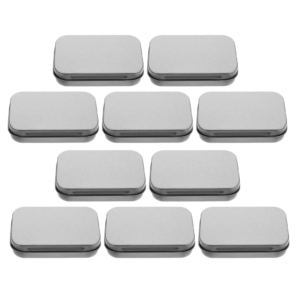 

10 Pcs Storage Tin Box Small Metal Containers Matte Finish Rectangular Lid Mini Necklace Case Jewelry Holder Tinplate Iron