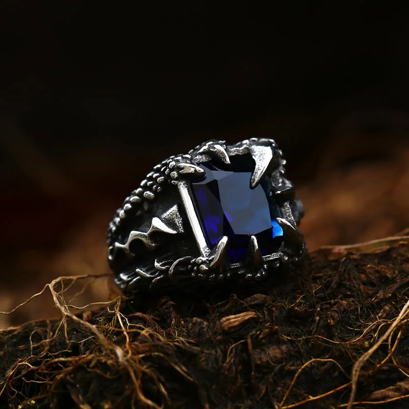 Beier New Store 316L Stainless Steel Ring Top Quality Dragon Claw With Red Blue Stone Ring Men Punk Unique Jewelry LLBR8-178R