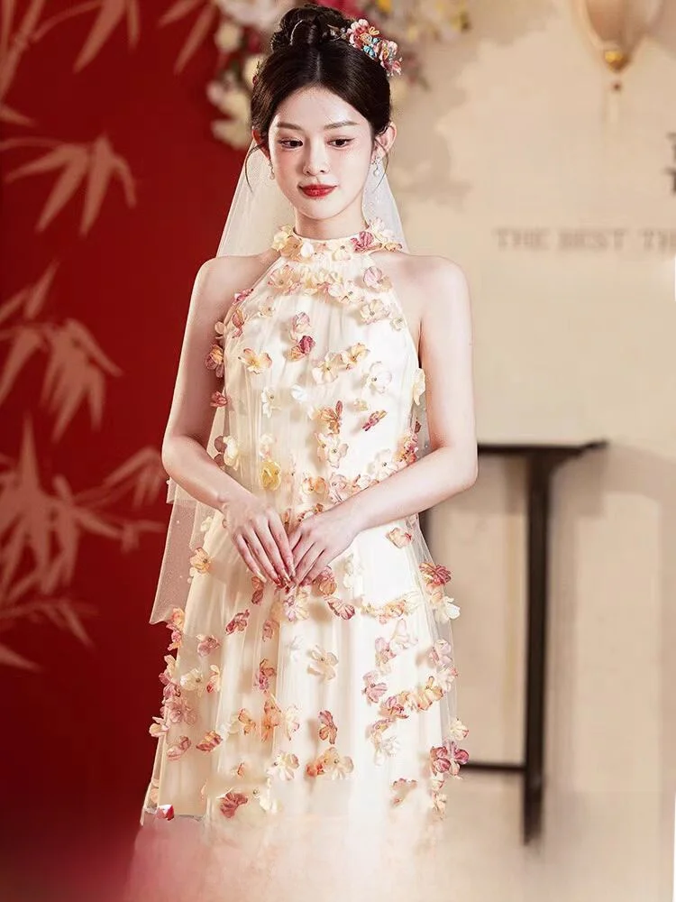

Ele Morning ot Wedding Dr Ne Hanging Design Fairy T Beau Net Skirt Long Qipao for Wedding Ceremony