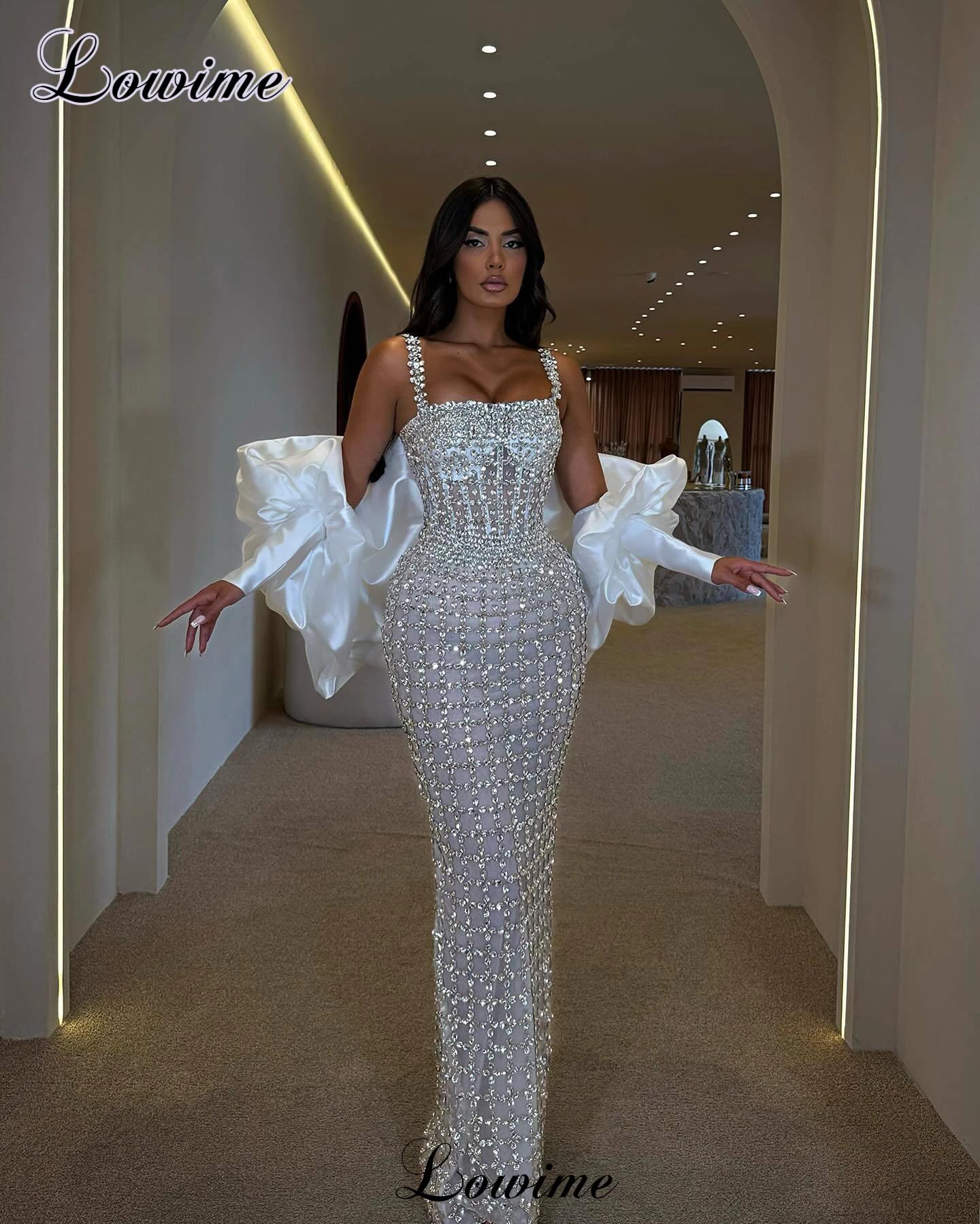 

Luxury Full Heavy Handmade Evening Dresses Mermaid Crystals Shiny Prom Dresses Grand Event Gowns Robes De Soirée Customized