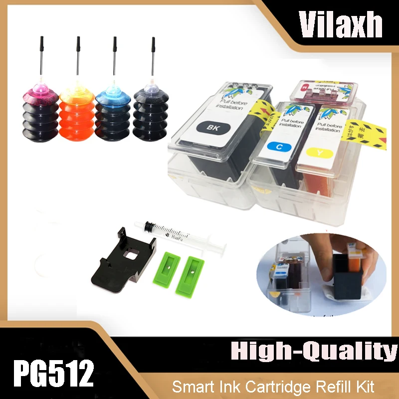 Vilaxh PG512 CL513 512XL 513XL Smart Cartridge Refill Kit for Canon Pixma mp230 mp250 MP240 MP270 MP480 IP2700 Printer