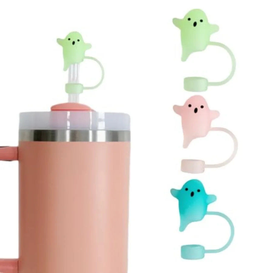 

3 шт. светящийся соломенный чехол для Хэллоуина для Кубка Стэнли 10 мм, силиконовый топпер из соломы-призрака, совместимый с стаканом 30 и 40 унций для H