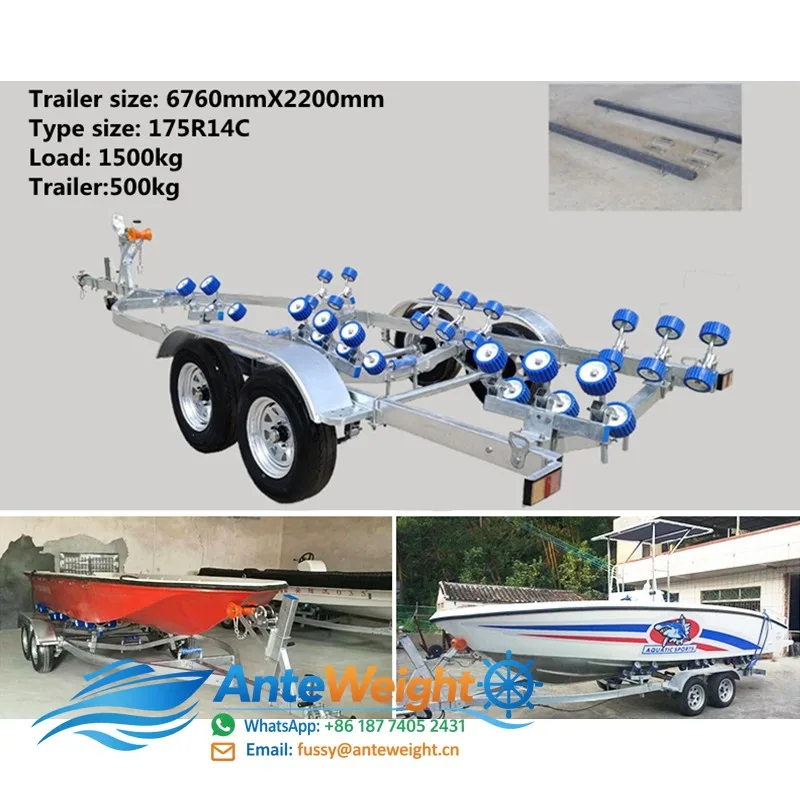 Marine Boat Trailer Galvanized Steel Adjustable Roller Yacht Transport 500kg Capacity 4050x1550mm