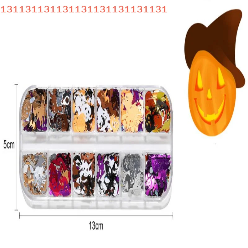 Lentejuelas holográficas con purpurina para Festival, accesorios de decoración de uñas artesanales, 1 caja con forma de calabaza fantasma de Halloween