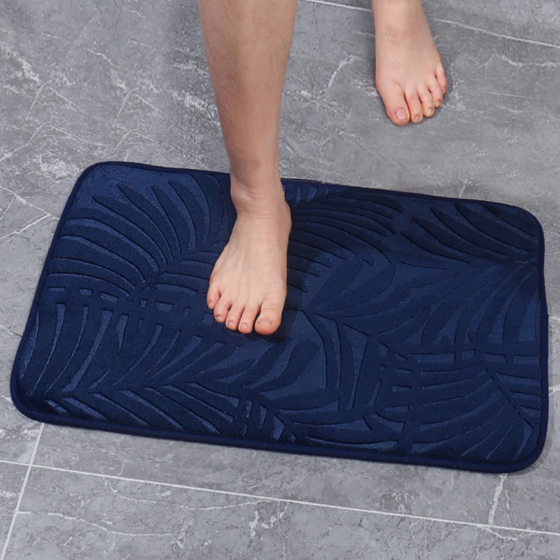 Coral Fleece Bathroom Carpet Leaf-Shape Floor Bath Mat Water Absorption Non-slip Memory Foam Absorbent Washable Rug Toilet Floor