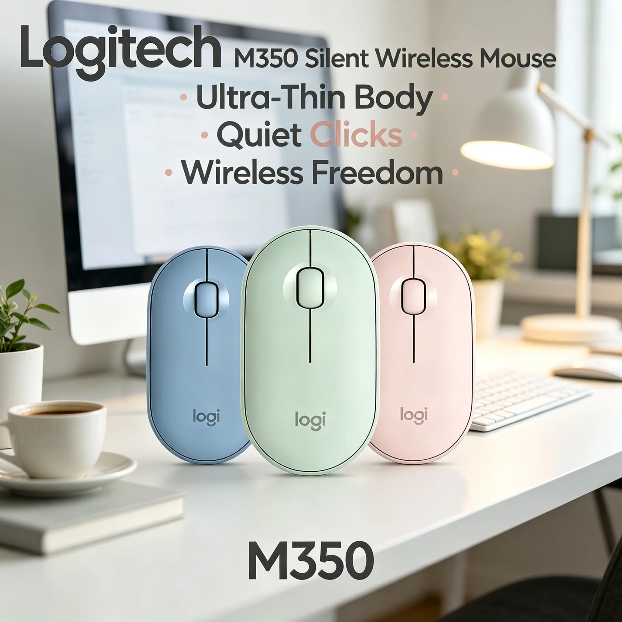 Logitech M350 Pebble 2.4G Silent Wireless Mouse Pastel Mice For Home Desktop Laptop