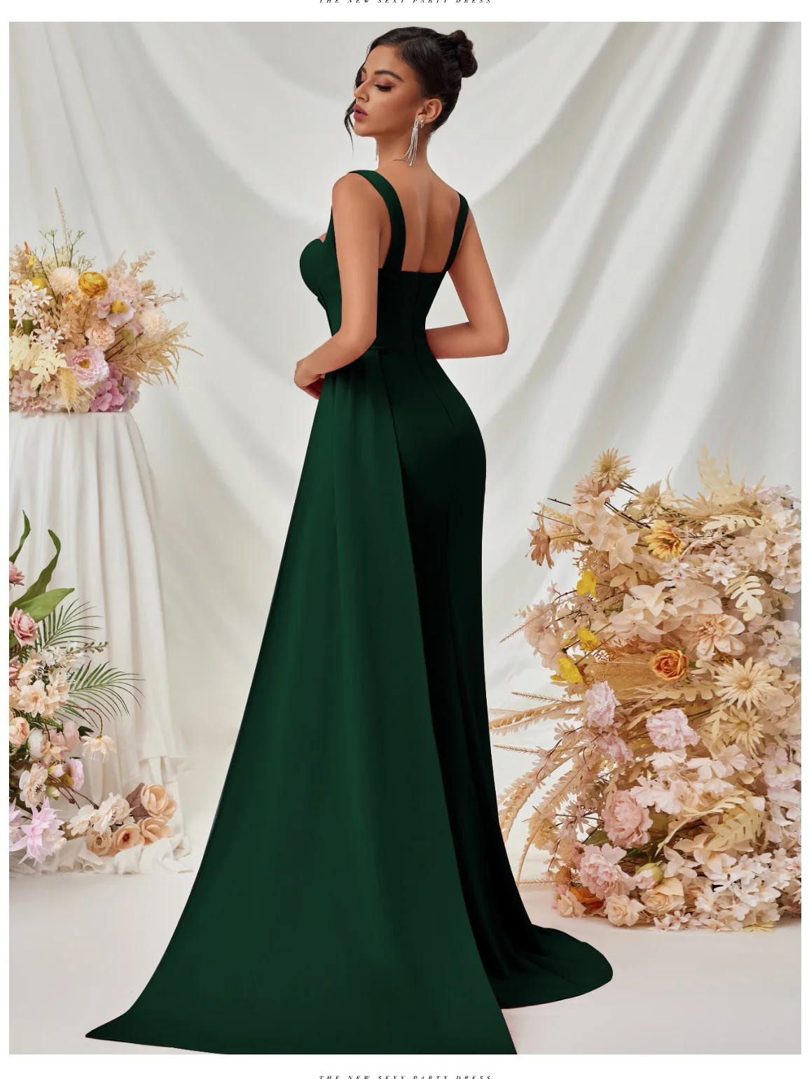 موضة جديدة سبليت مثير ثوب مسائي المرأة الراقية براقة التخسيس حمالة فستان طويل 50