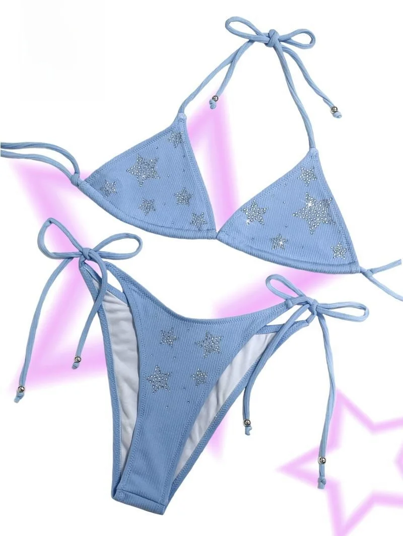 Original Sweet Spicy Club Star Flash Diamond Cute Girl Bikini Strap Beach Vacation Cup Women's Swimsuit with Chest Pad