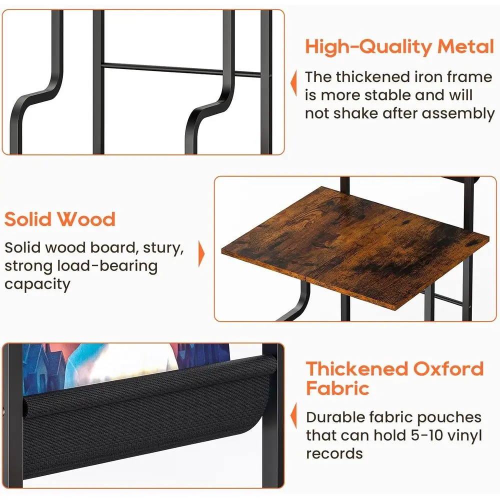 حامل تخزين من الفينيل لمشغلات التسجيلات، طاولة رف طويلة مع حامل قرص دوار، يحمل ما يصل إلى 210 ألبومات، منظم خزانة زاوية #5