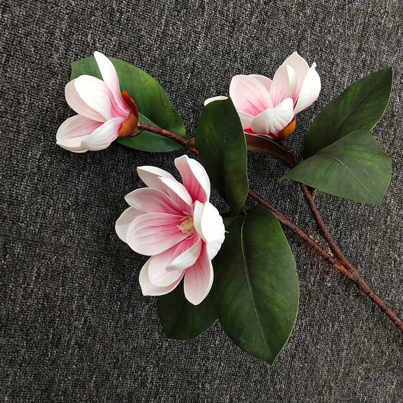 72cm High Quality Simulation 3 Heads PE with Leaf Magnolia Home Living Room Dining Table Decoration Fake Artificial Flower Decor