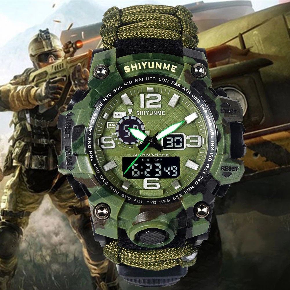 SHIYUNME Men Camouflage Military Watch G Style LED Digital Watch Waterproof Multifunctional Outdoor Survival Sports Men Watches