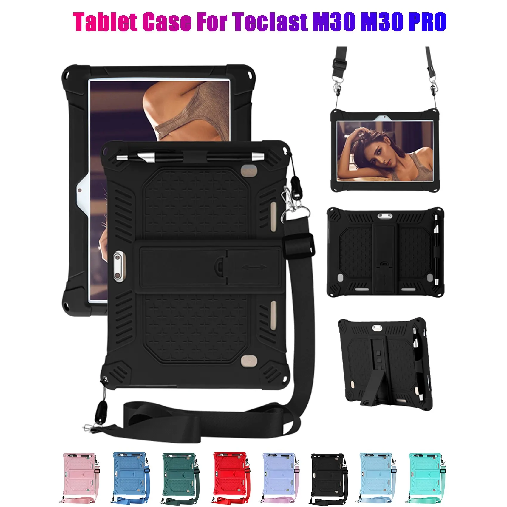 

AT9-Silicone Case for Teclast M30 M30 PRO 10.1 Inch Tablet Protection Case Tablet Stand with Strap and