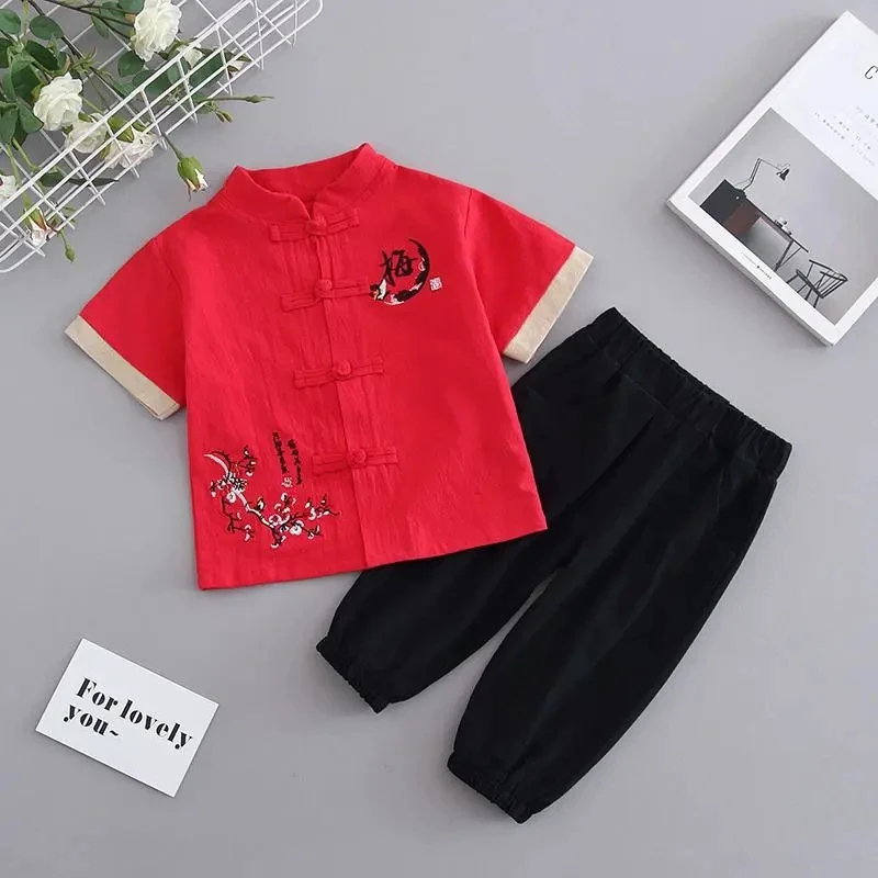 Boys' Set Summer Cotton Hemp Short Sleeve Children's 2026 New Children's Baby Chinese Style Tang Suit Two Piece Set