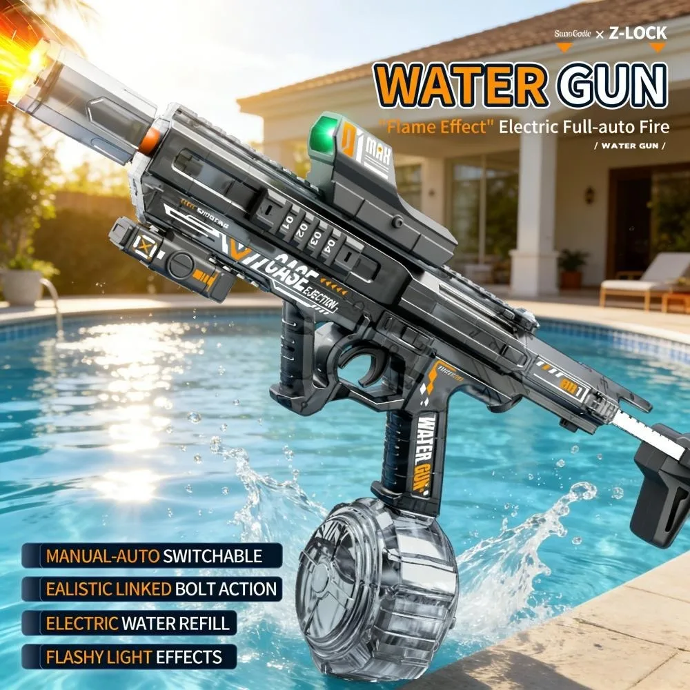Nueva Pistola de Agua Eléctrica Recargable para Niños con Luces Intermitentes, Disparo Rápido y Largo Alcance, Perfecta para Jugar al Aire Libre en Verano
