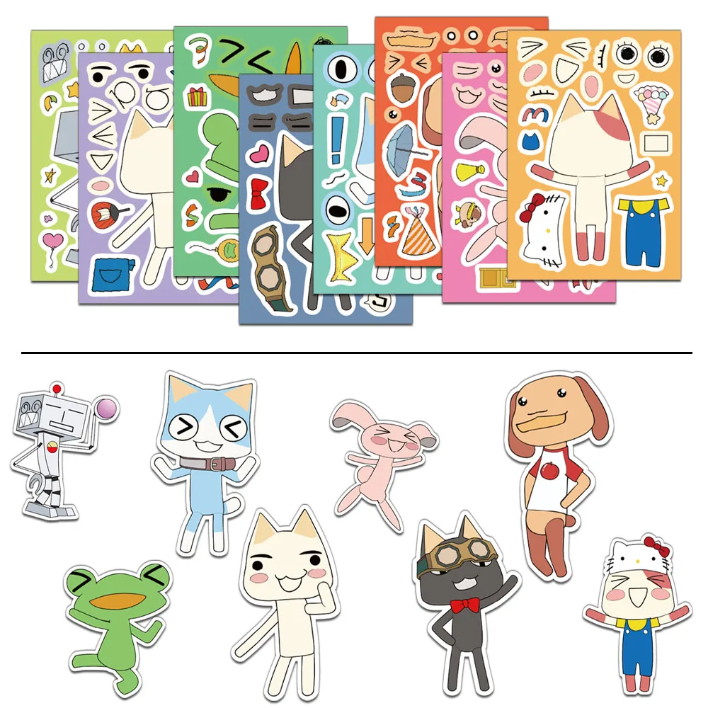 8PCS Creative Cat Cartoon Stickers Decorative Phone Cases, Notebook Water Cups DIY Personalized Waterproof Stickers
