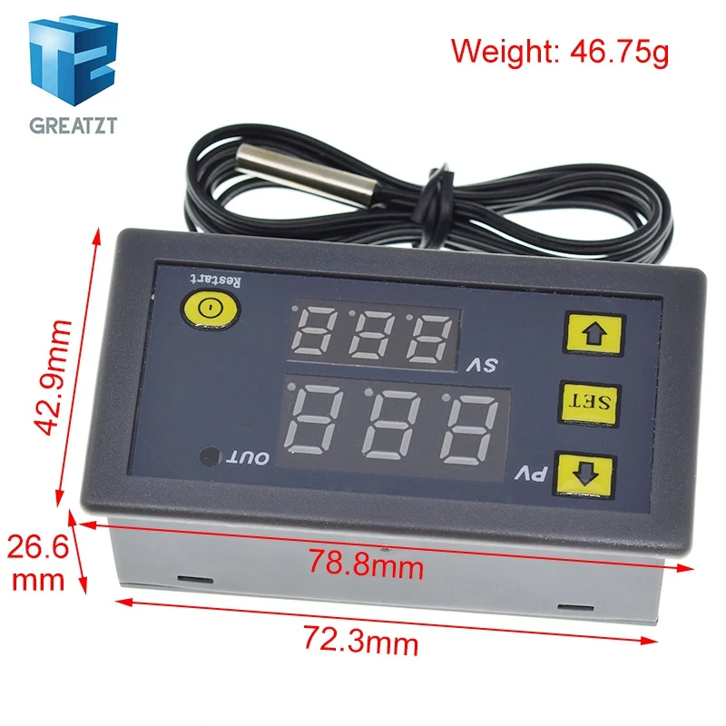 W3230 12V 24V AC110-220V Probe line 20A Digital Temperature Control LED Display Thermostat With Heat/Cooling Control Instrument