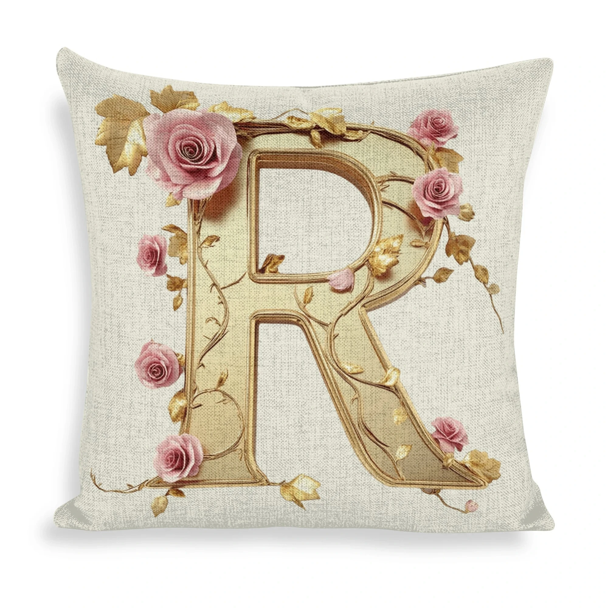 Flower Vine Letter R Pillow Cover, Suitable For Sofa Bedroom Decoration, Unique Holiday Gift