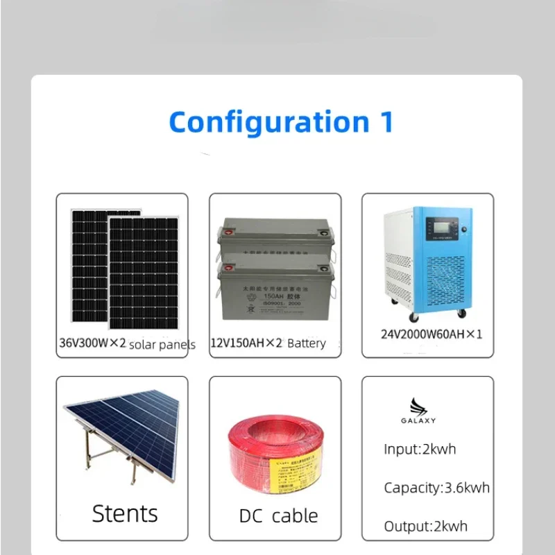 YYHCBest Price Household 2KW 5KW Solar Energy Off-grid Generation Storage System 12V 150AH Battery