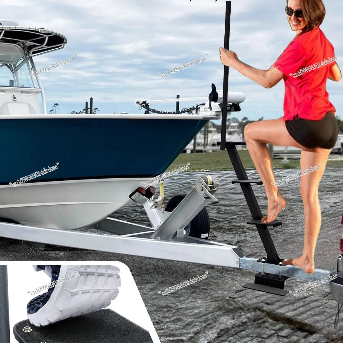 

Heavy Duty Marine Trailer Pedals Non-Slip Surface Safety Handles for Deep V-Trailers