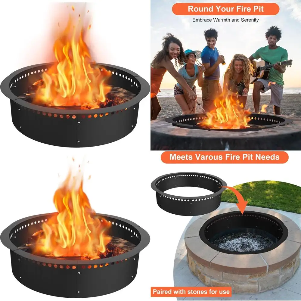 

Усиленный стальной вкладыш для костровой чаши (52 см внешний/48 см внутренний) для сжигания дров, кольцо для костра своими руками, для установки над землей или использования на открытом воздухе