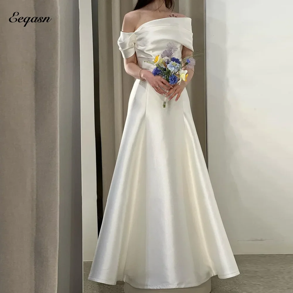 فستان زفاف بسيط من الساتان على شكل حرف a 2026 مشد العروس كوريا تبادل لاطلاق النار على الصور عاري الكتفين زي العرائس الأنيق حسب الطلب ওয়েডিংডেস #1