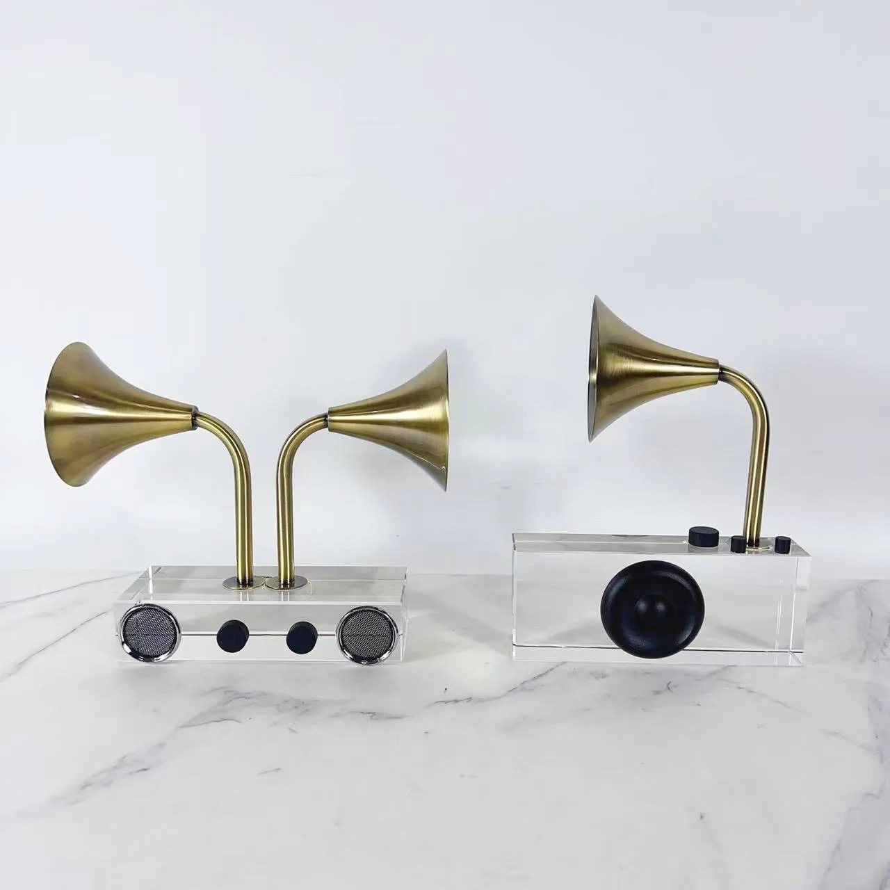 Simple Modern Transparent Curved Phonograph Crystal Glass Ornament Living Room Entrance Desktop Decoration