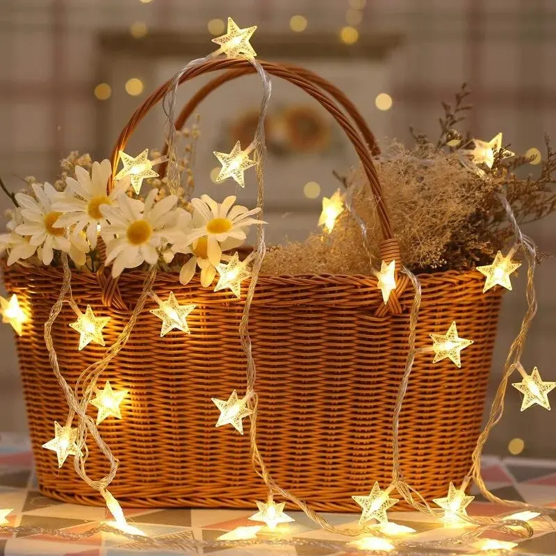 LED Star String Lights Christmas Garland Battery USB Powered Wedding Party Curtain String Fairy Lamps For Home Decoration