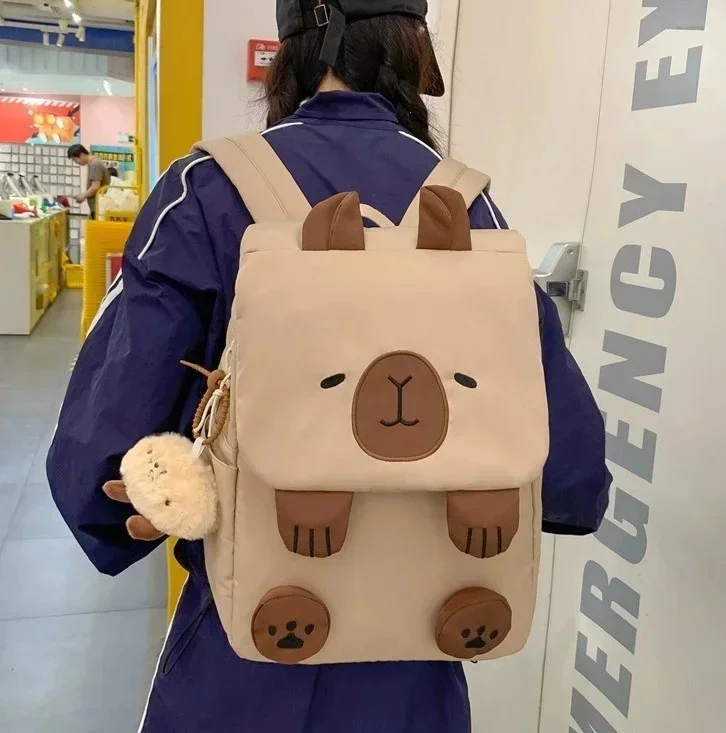 Kawaii Capybara Backpack Book Bag For Students Large Capacity Travel Bag Crossbody Bag Couple Postman's Bag Handbag Gift