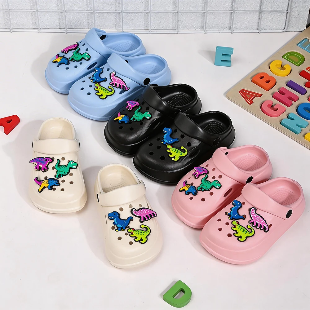 Clogs Temáticos de Dinossauro para Meninos e Meninas, Design Adorável e Colorido, Sandálias de Praia Antiderrapantes, Sapatos de Jardim Respiráveis