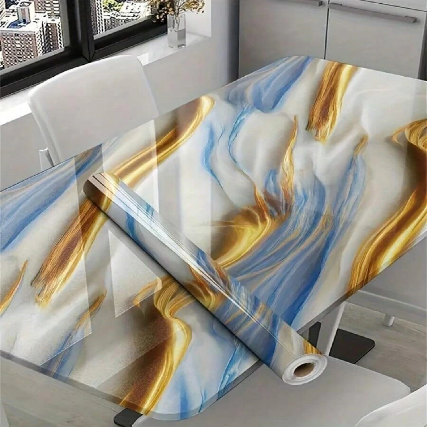 8M Aluminum Foil Marble Decor Stickers for Kitchen Cabinet Countertop Renovation Self Adhesive Waterproof Oil Proof Wallpaper