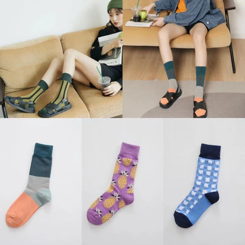 

INS Personalized Fashion Unisex Socks Japanese and Korean Vintage Street Autumn and Winter Pure Cotton Socks for Men and Women