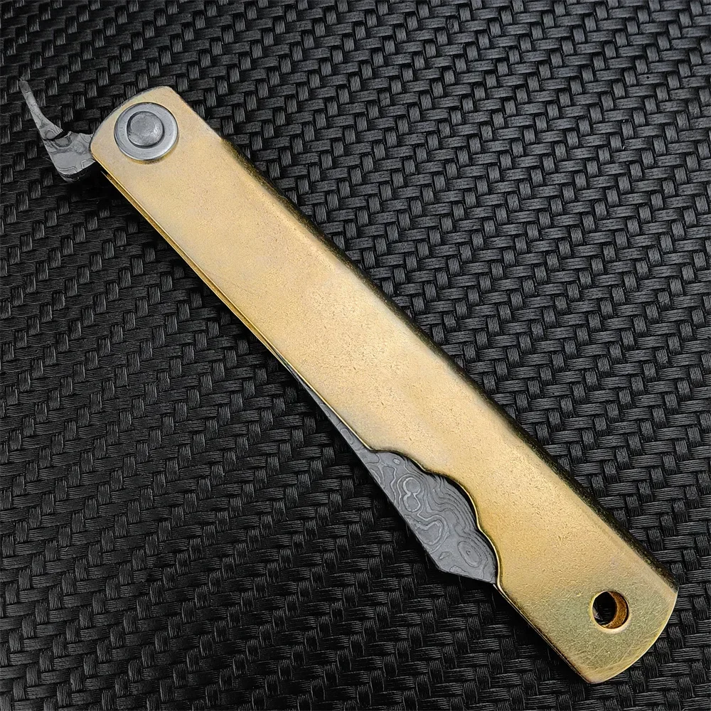 2024 Japanese Handmade Higonokami Mini Pocket Knife VG10 Damascus Blade Brass Handle Outdoor Tactical Hunting Folding Knives