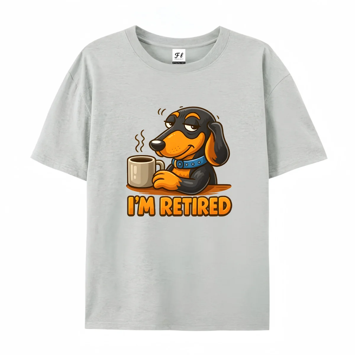 Women Round Neck T Shirt Cartoon Dachshund Coffee Graphic Tee Casual Short Sleeve Tops Funny Retirement Theme Summer Daily Wear